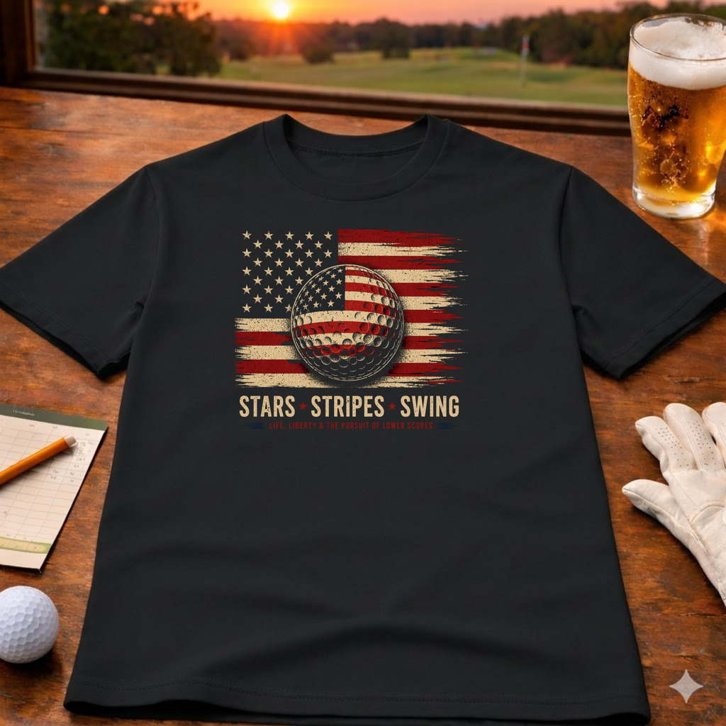 Stars • Stripes • Swing – Patriotic Golf T-Shirt