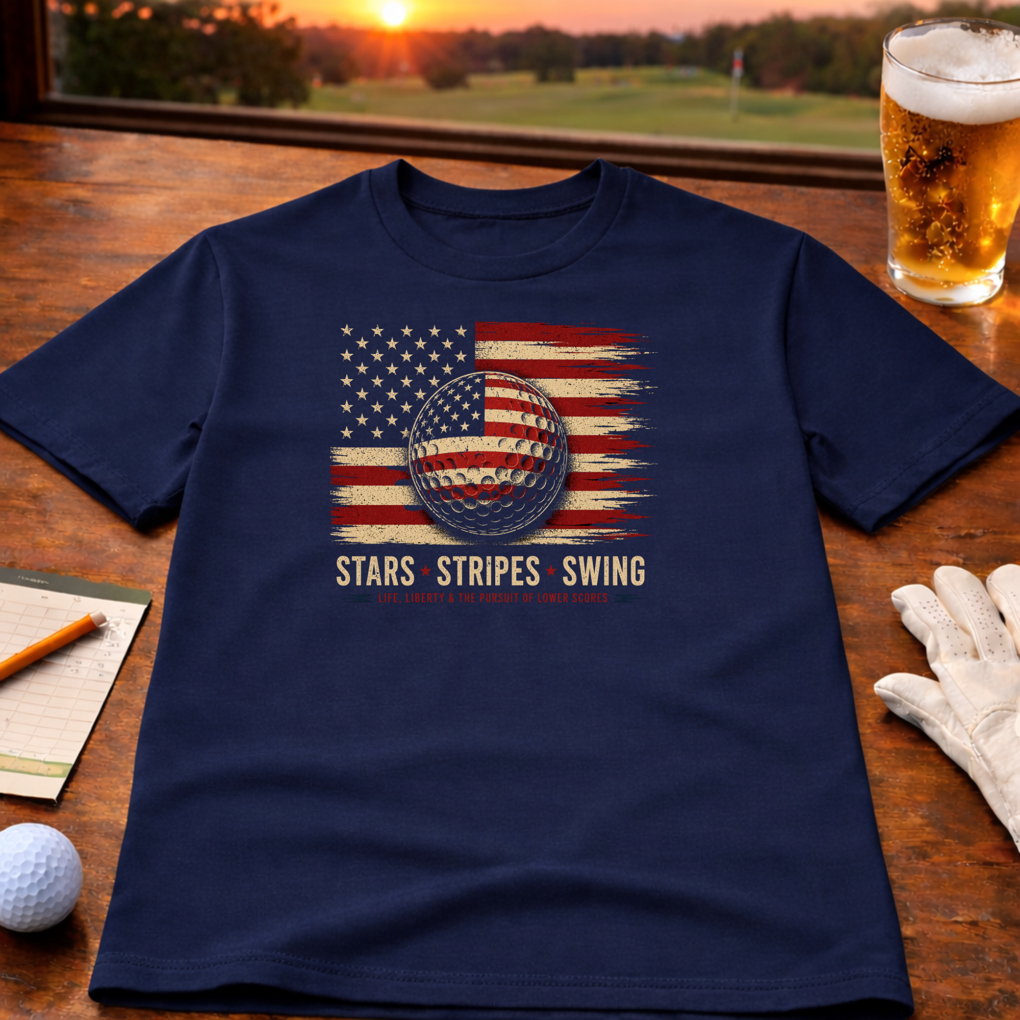 Stars • Stripes • Swing – Patriotic Golf T-Shirt