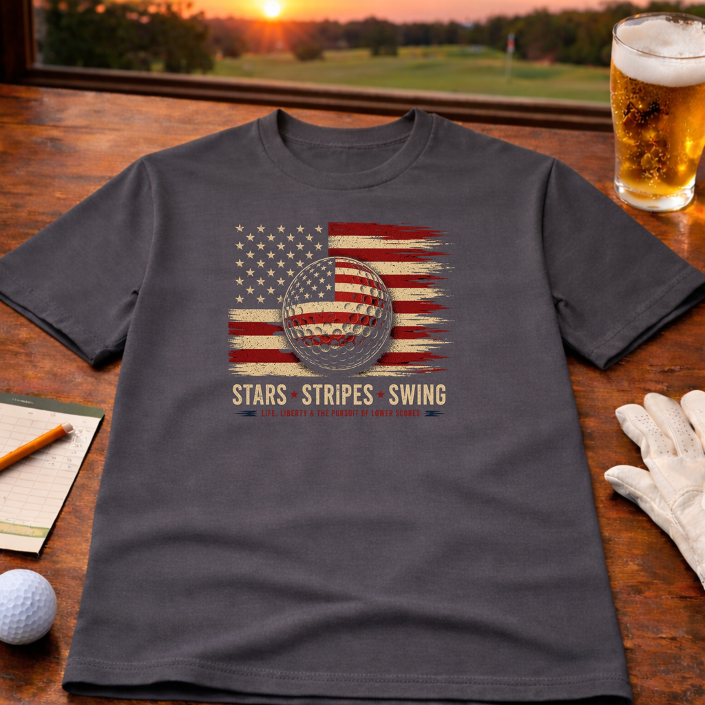 Stars • Stripes • Swing – Patriotic Golf T-Shirt